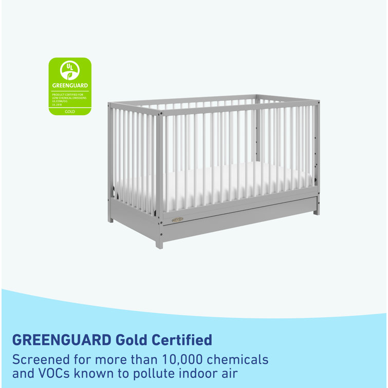 Pebble Gray and White 5-in-1 Convertible Crib with Drawer