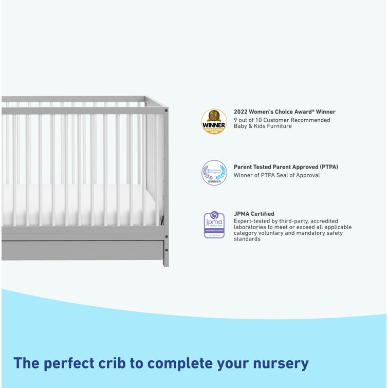 Pebble Gray and White 5-in-1 Convertible Crib with Drawer