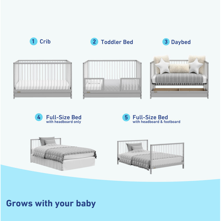 Pebble Gray and White 5-in-1 Convertible Crib with Drawer