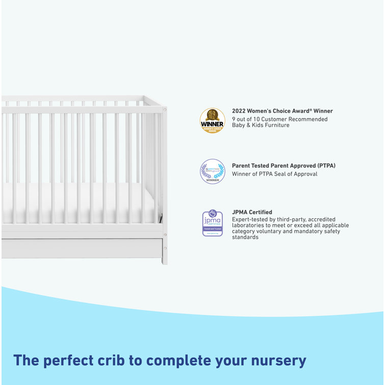 White Pine Wood 5-in-1 Convertible Crib with Drawer