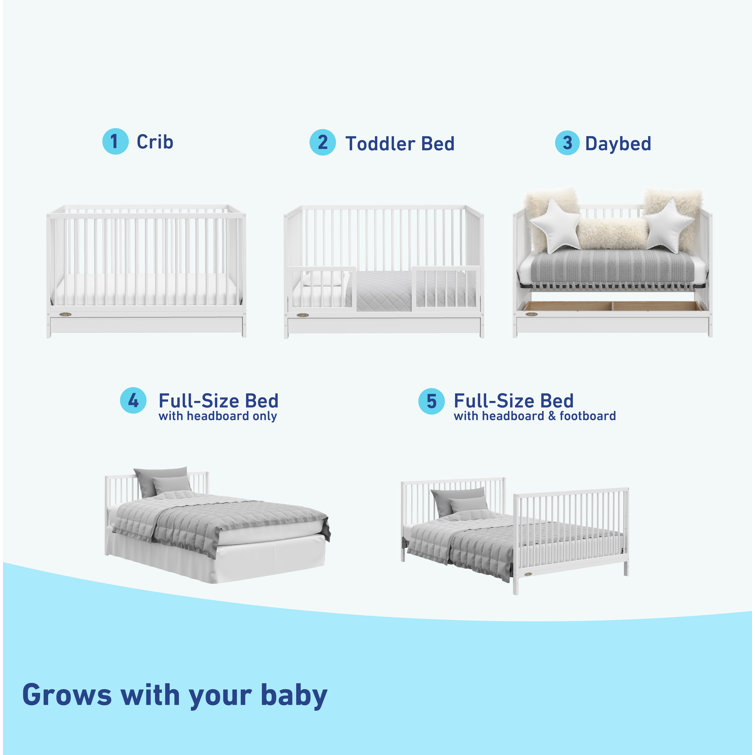 White Pine Wood 5-in-1 Convertible Crib with Drawer