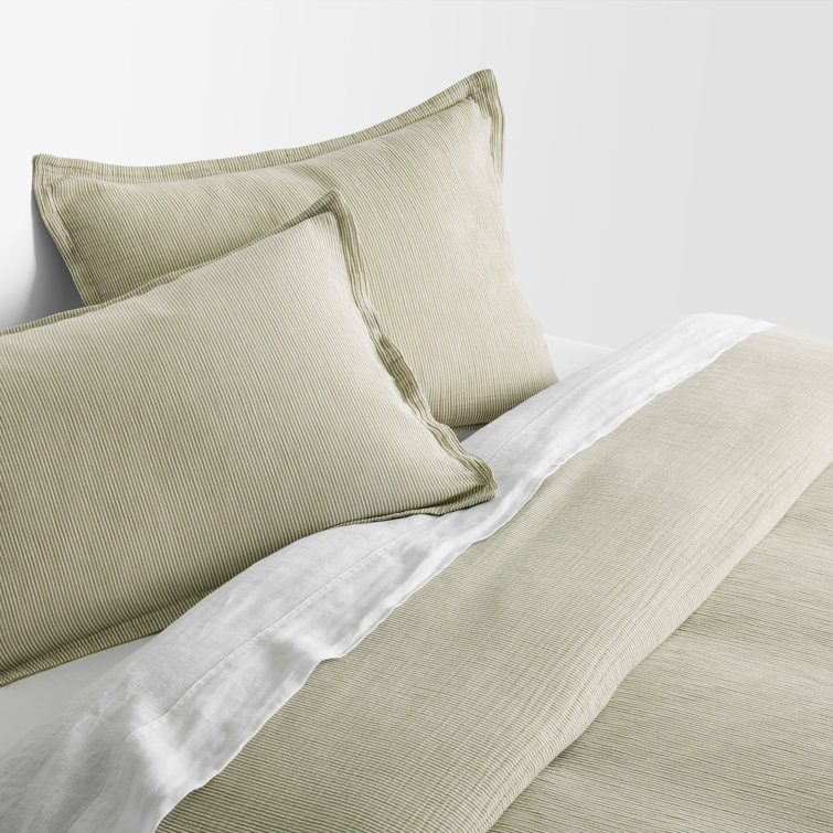 Full Loden Green and Putty Striped Cotton Duvet Set
