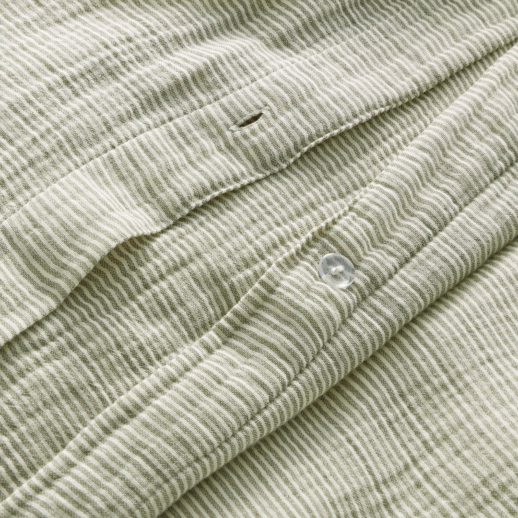 Full Loden Green and Putty Striped Cotton Duvet Set
