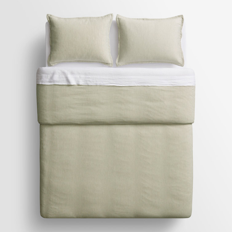 Full Loden Green and Putty Striped Cotton Duvet Set