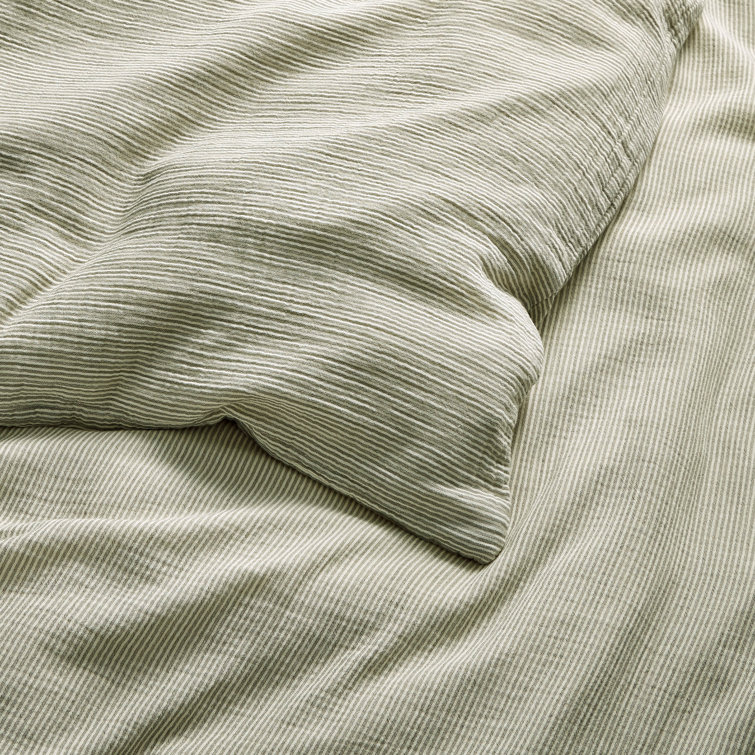 Full Loden Green and Putty Striped Cotton Duvet Set