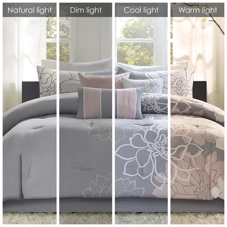 King Gray and Yellow Floral Cotton Comforter Set