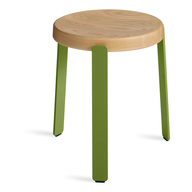 Golden Ash and Green Metal Wood Accent Stool