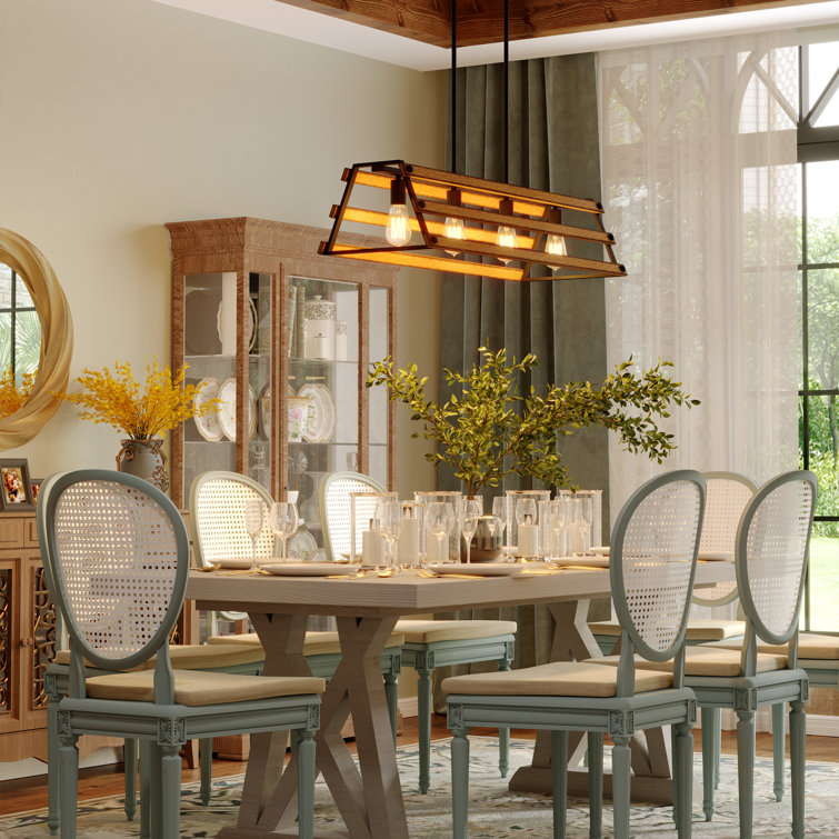34'' Hand-Painted Faux Wood Farmhouse Kitchen Island Pendant
