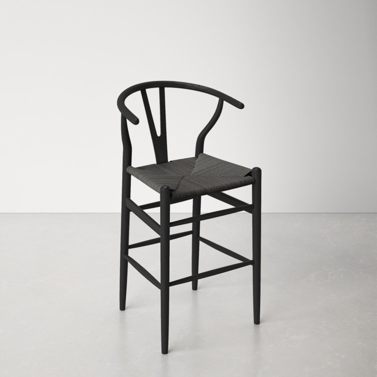 Walnut and Natural Woven Seat Counter Stool