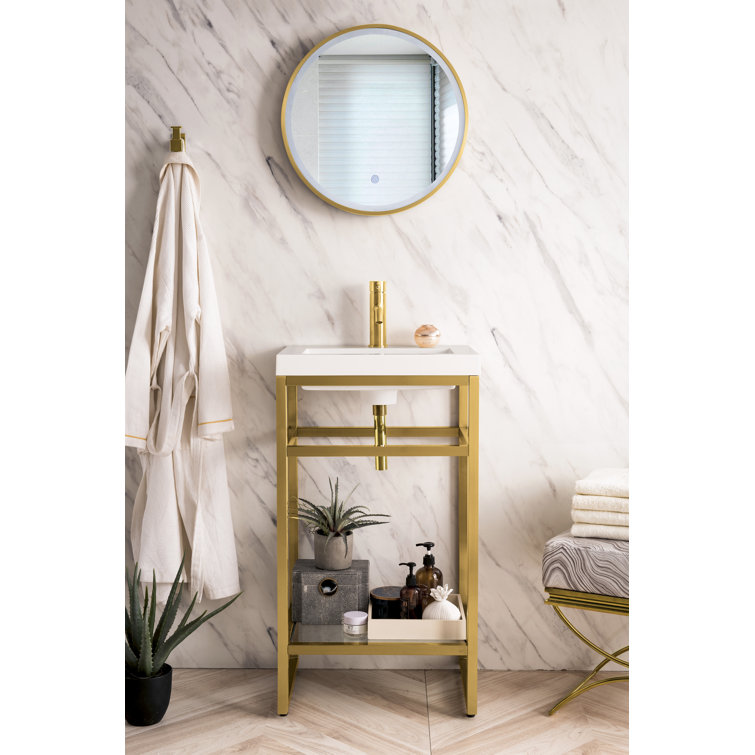 Radiant Gold Stainless Steel Single Vanity with White Glossy Composite Top