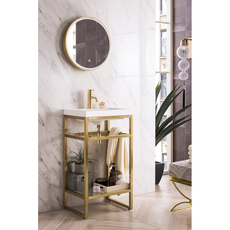 Radiant Gold Stainless Steel Single Vanity with White Glossy Composite Top
