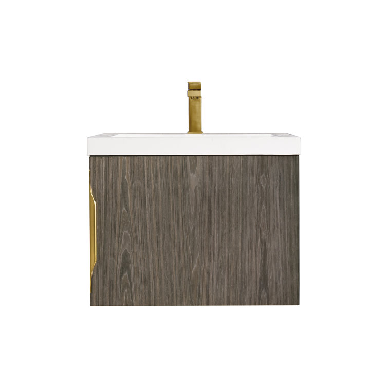 Ash Gray Engineered Wood Wall-Mount Vanity with Mineral Composite Top