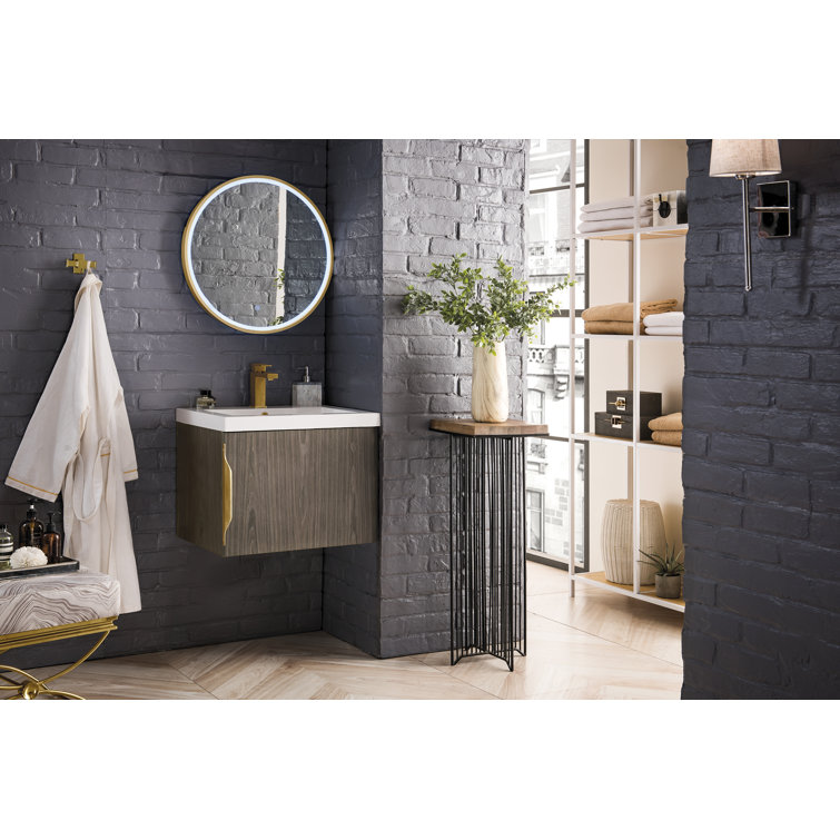 Ash Gray Engineered Wood Wall-Mount Vanity with Mineral Composite Top
