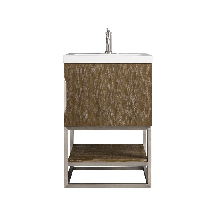 Latte Oak and White Glossy Single Wall-Mount Vanity Set