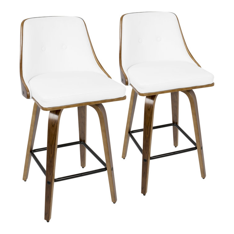 Mid-Century Modern White Swivel Counter Stool with Wooden Back