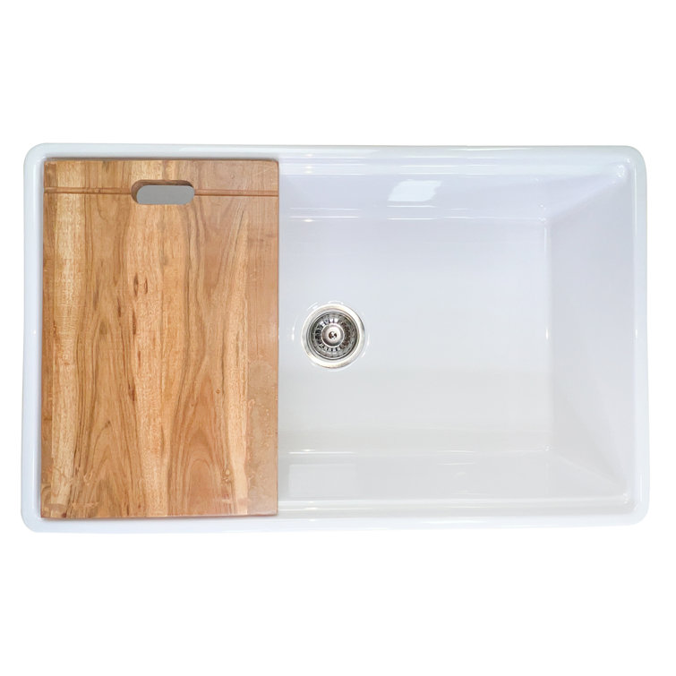 Cape 33'' White Fireclay Farmhouse Kitchen Sink with Cutting Board