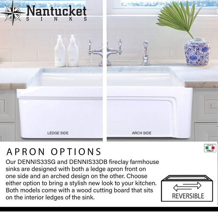 Cape 33'' White Fireclay Farmhouse Kitchen Sink with Cutting Board