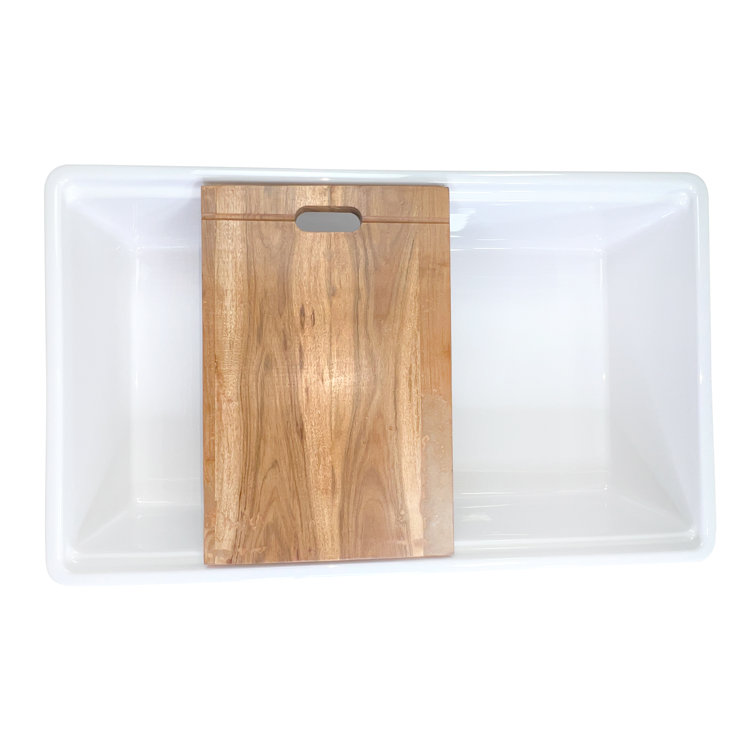 Cape 33'' White Fireclay Farmhouse Kitchen Sink with Cutting Board