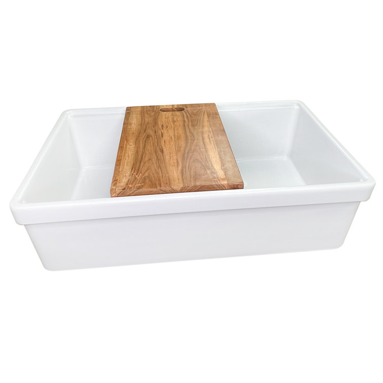 Cape 33'' White Fireclay Farmhouse Kitchen Sink with Cutting Board