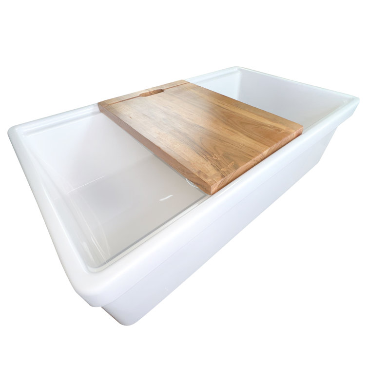 Cape 33'' White Fireclay Farmhouse Kitchen Sink with Cutting Board