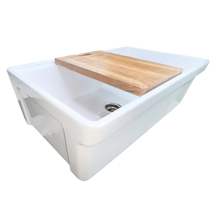 Cape 33'' White Fireclay Farmhouse Kitchen Sink with Cutting Board