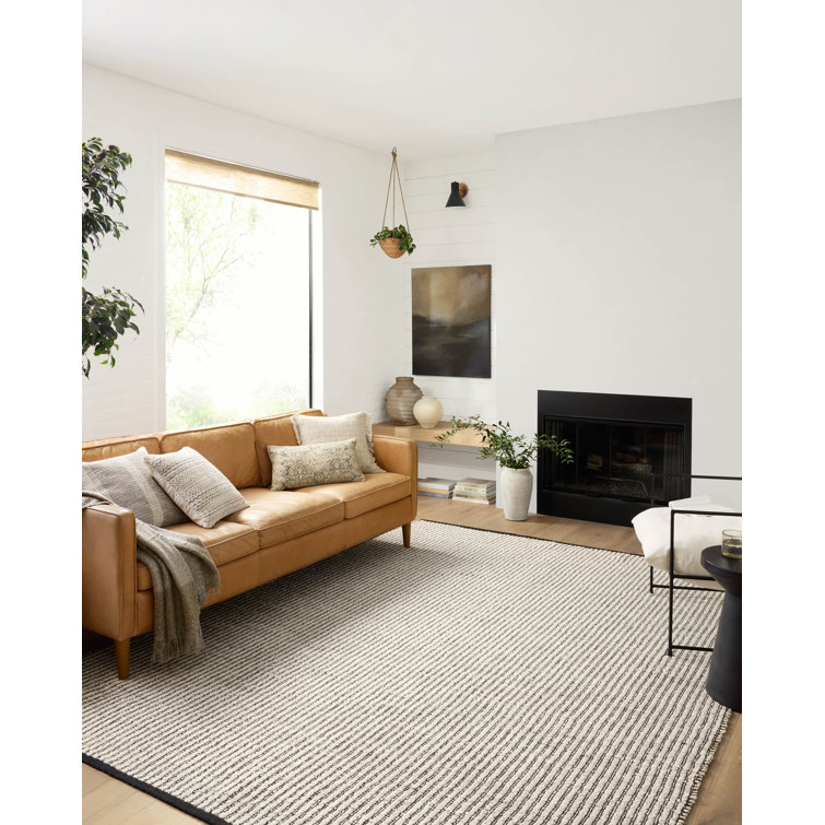 Handmade Black and White Cotton Stripe Rectangular Rug