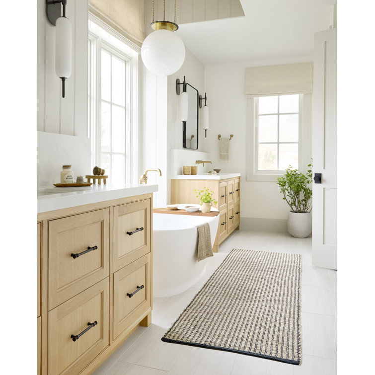 Handmade Black and White Cotton Stripe Rectangular Rug