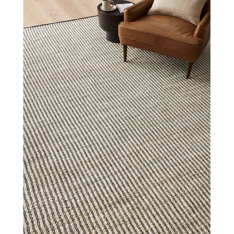 Handmade Black and White Cotton Stripe Rectangular Rug