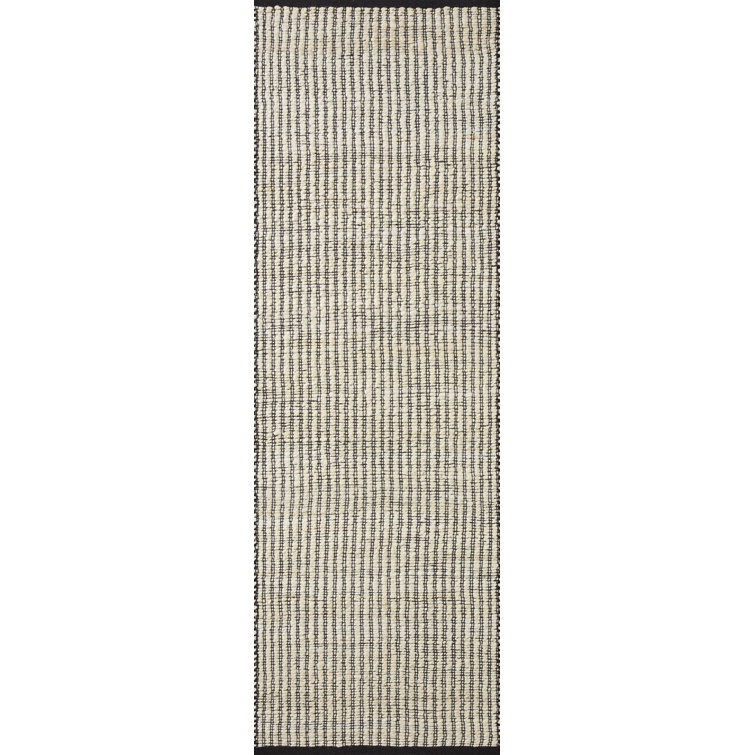 Handmade Black and White Cotton Stripe Rectangular Rug