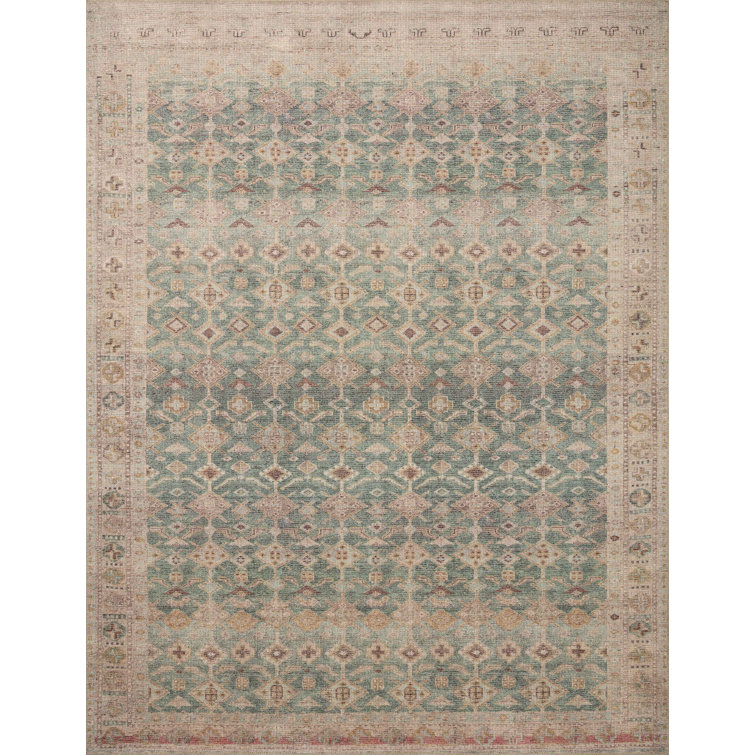 Aubrey Aqua and Sand Distressed Ombre 10' x 14' Area Rug