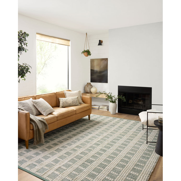 Ivory & Sage 5' x 7' Hand-Woven Cotton-Blend Geometric Area Rug