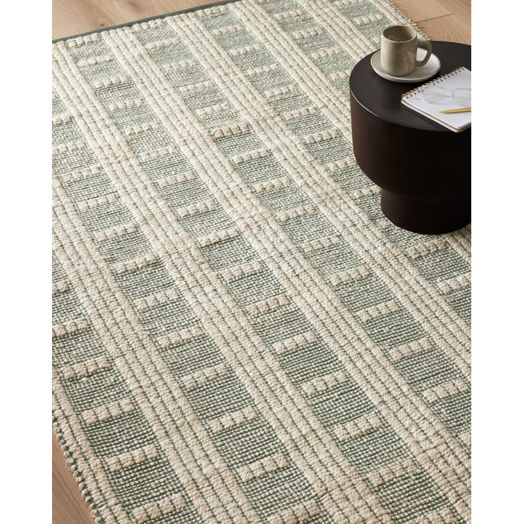 Ivory & Sage 5' x 7' Hand-Woven Cotton-Blend Geometric Area Rug