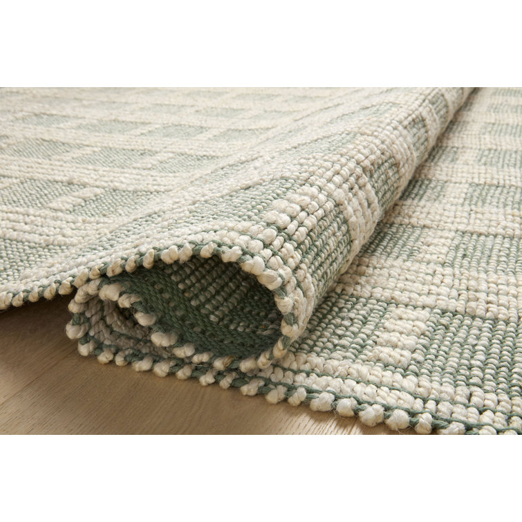 Ivory & Sage 5' x 7' Hand-Woven Cotton-Blend Geometric Area Rug
