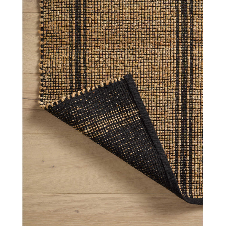 Handmade Contemporary Striped Cotton-Synthetic Blend Area Rug, 10' x 14', Black