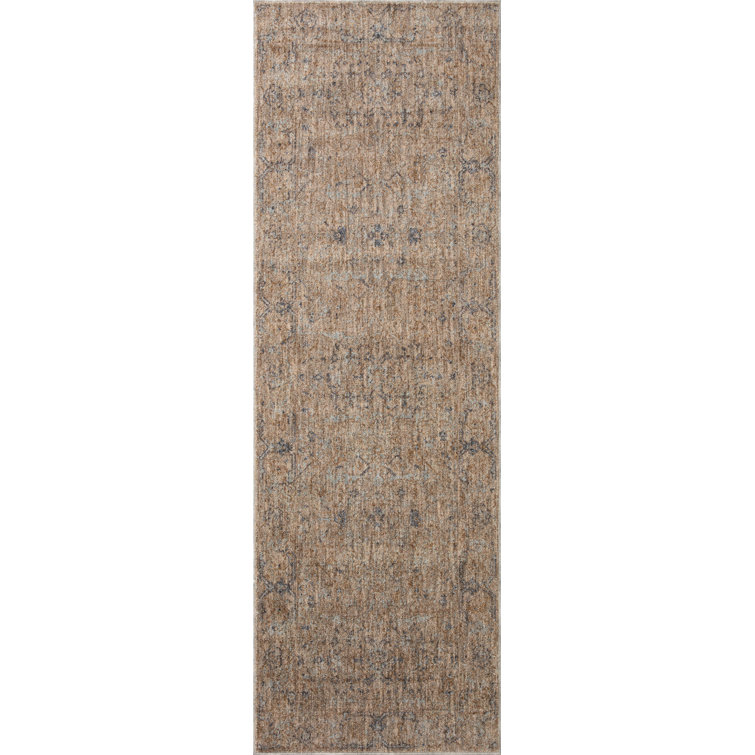 Traditional Taupe & Blue Distressed Area Rug 4' x 5'7"