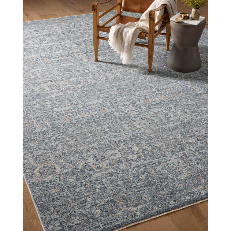 Blake Denim and Taupe Rectangular Synthetic Area Rug