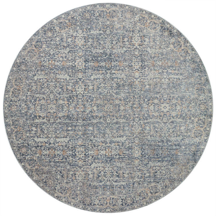 Round Denim Taupe Synthetic Traditional Rug, 7 ft 10 in