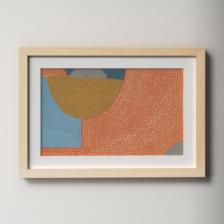Framed Abstract Textile Art with Brown Wood Frame