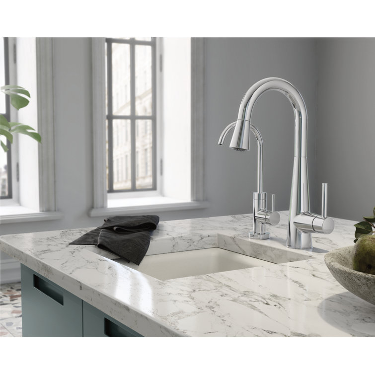 Modern Sleek Chrome Bar Faucet with 360° Swivel Pull-out Spray