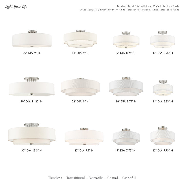 Meridian Brushed Nickel 5-Light Indoor Drum Flush Mount with Off-White Shade