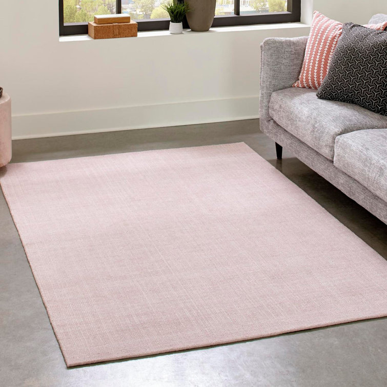 Handmade Ivory and Pink Wool Rectangular Area Rug