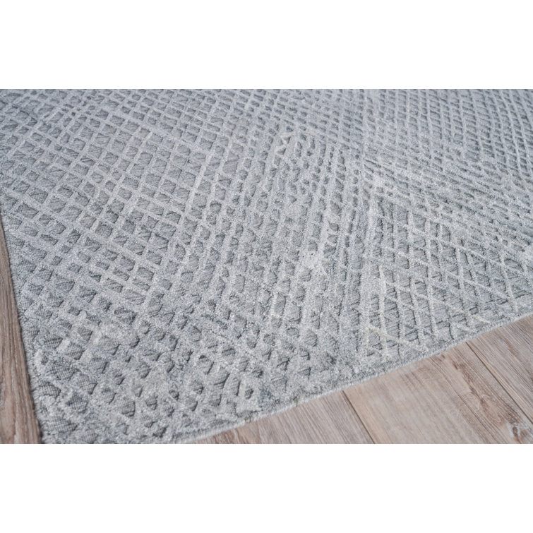 Handmade Gray Geometric 9' x 12' Viscose Area Rug