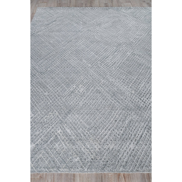 Handmade Gray Geometric 9' x 12' Viscose Area Rug