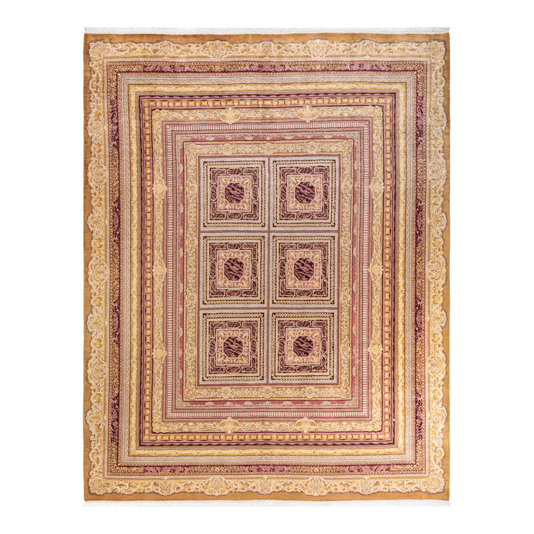 Handmade Yellow Geometric Wool 9' x 12' Area Rug