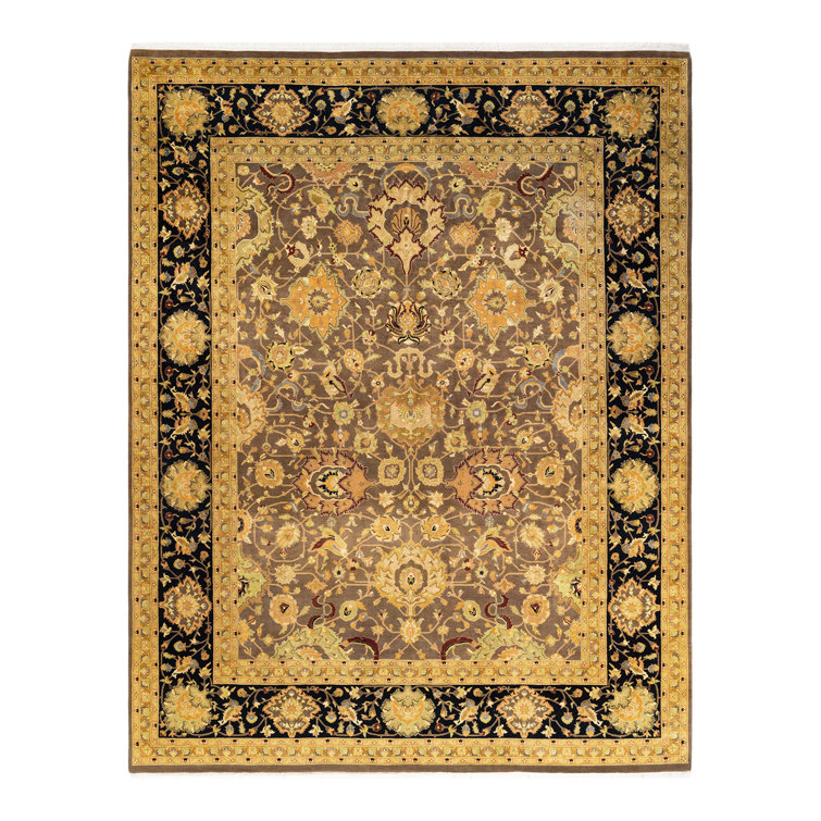 Mogul Elegance Hand-Knotted Wool Brown Area Rug 8' x 10'