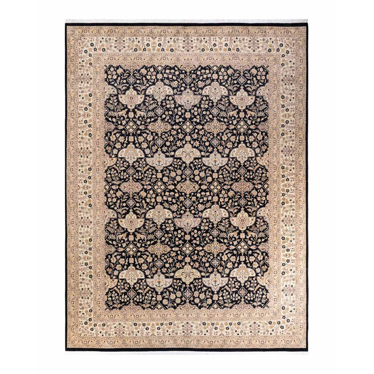 Hand-Knotted Black Wool Oriental 9' x 12' Area Rug