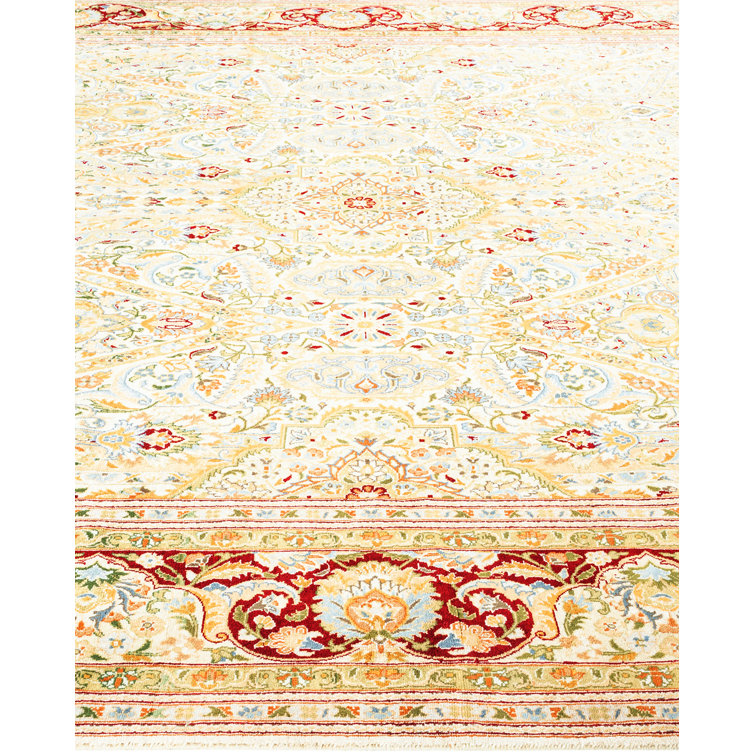 Elegant Ivory Wool Hand-Knotted Traditional 8' x 10' Area Rug