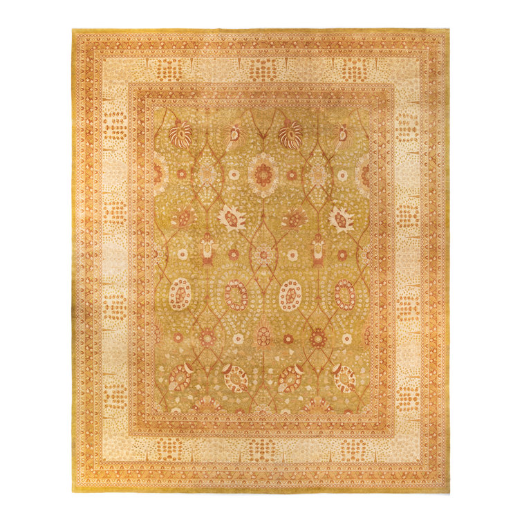 Hand-Knotted Green Wool Traditional Area Rug 12' 3" x 15' 3"