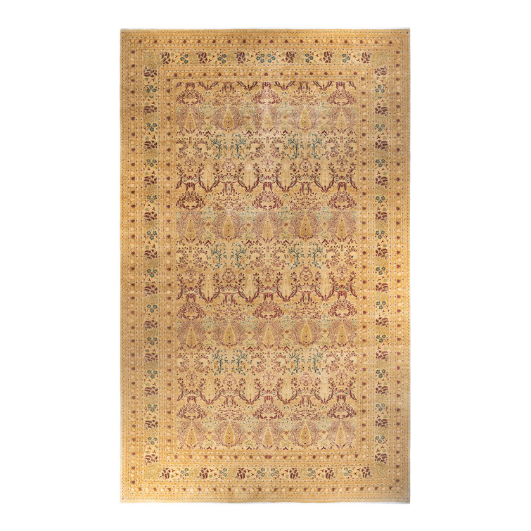 Mogul Ivory Hand-Knotted Wool Oriental Area Rug 12'x20'
