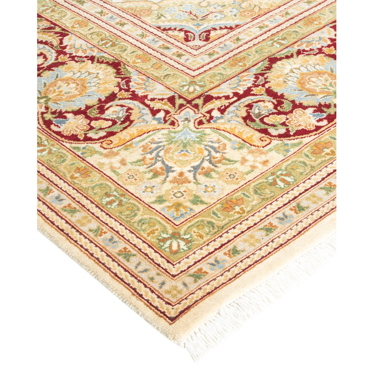 Elegant Ivory Wool Hand-Knotted Traditional 8' x 10' Area Rug